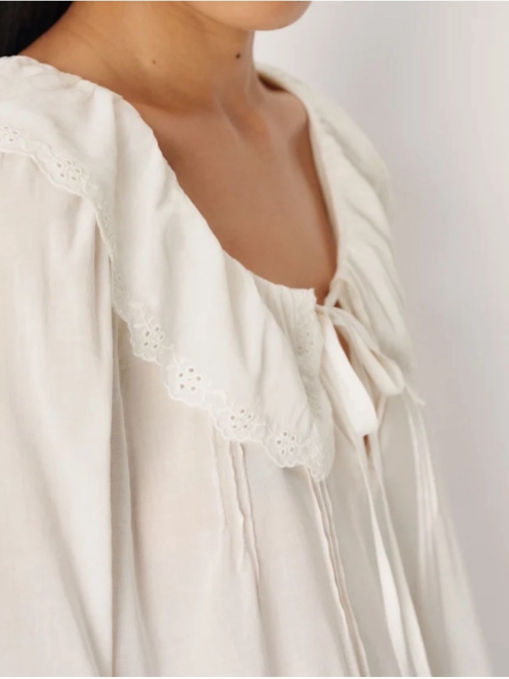 Reformation Cream Lace-Trim Tie-Front Nightgown